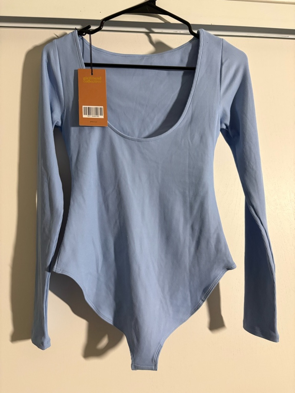 girlfriend collective Light Blue Ribbed Scoop-Neck Long Sleeve Bodysuit